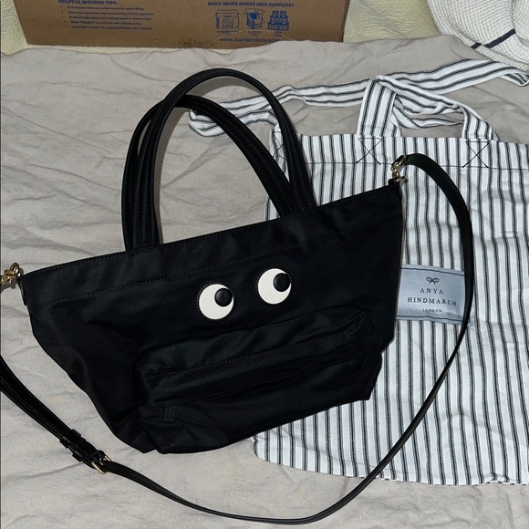Anya Hindmarch E/W Eyes Mini Crossbody Black Tote - Picture 2 of 12